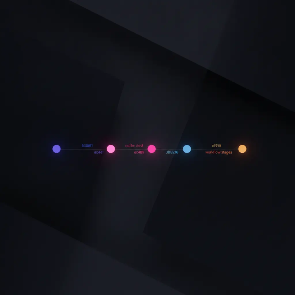 Horizontal timeline of glowing nodes in indigo, pink, blue, and amber showing a contract redline workflow