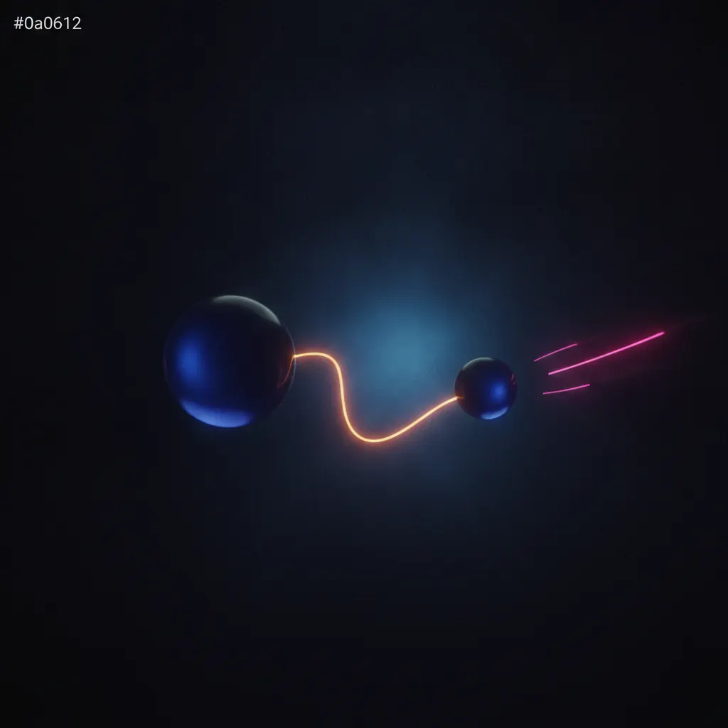 Two translucent indigo orbs connected by an amber thread with three pink lines branching outward