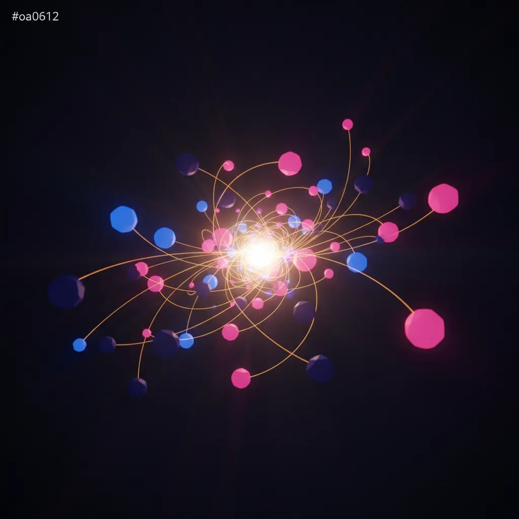 A constellation of interconnected glowing agent nodes orbiting a central core, connected by amber data lines